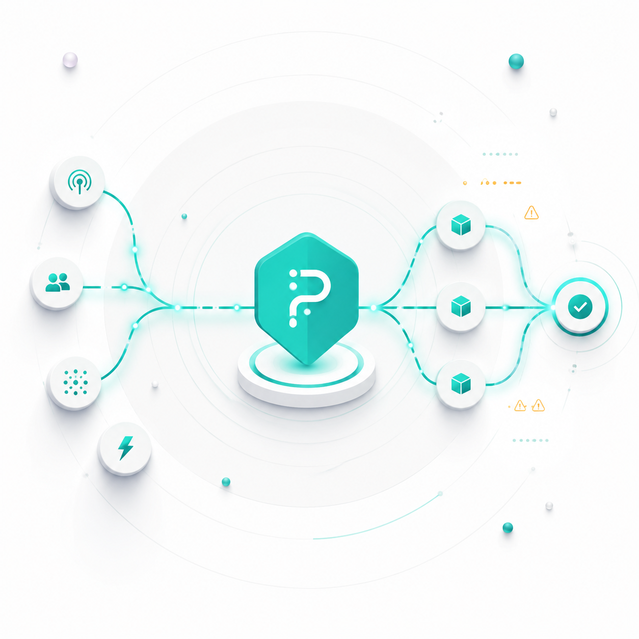 Abstract PulsePath route shield with source and caution nodes